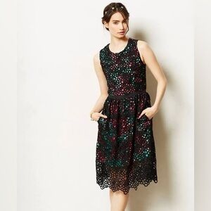 Wolven for Anthropologie | Women’s Black Lace Overlay Floral Sleeveless Dress 10